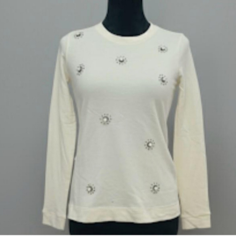 Banana Republic Cream Embellished Long Sleeve Tee. Size: S. Like New!